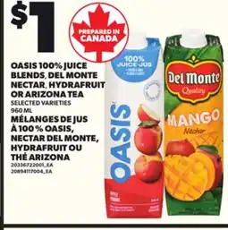 Independent City Market OASIS 100% JUICE BLENDS, DEL MONTE NECTAR, HYDRAFRUIT OR ARIZONA TEA, 960 ML offer