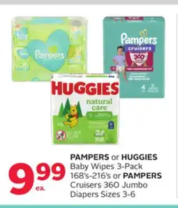 Rexall PAMPERS or HUGGIES Baby Wipes 3-Pack 168' s-216' s or PAMPERS Cruisers 360 Jumbo Diapers Sizes 3-6 offer