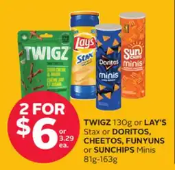 Rexall TWIGZ 130g or LAY'S Stax or DORITOS, CHEETOS, FUNYUNS or SUNCHIPS Minis 81g-163g offer