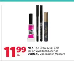 Rexall NYX The Brow Glue, Epic Ink or Vivid Rich Liner or L'ORÉAL Voluminous Mascara offer