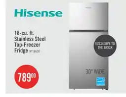 The Brick Hisense 30 18 Cu. Ft. Top-Mount Refrigerator - Stainless Steel - RT18A2FID offer