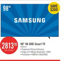 The Brick Samsung 98 4K UHD Edge Lit Dynamic Crystal Colour HDR10+ 120Hz Smart TV (UN98DU9000FXZC) offer
