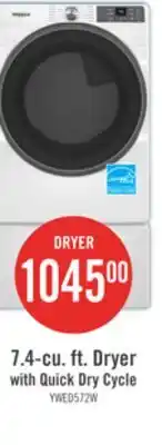 The Brick Whirlpool 7.4 Cu. Ft. Smart Electric Dryer with Wrinkle Shield - White - YWED5720RW offer