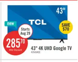 The Brick TCL 43 S45K 4K UHD Google Smart TV offer