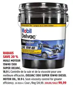 Canadian Tire Mobil Delvac 1300 SUPER 15W40 DIESEL MOTOR OIL, 18.9-L offer
