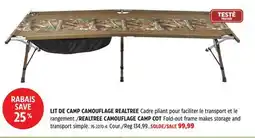 Canadian Tire REALTREE CAMOUFLAGE CAMP COTFold-out frame makes storage and transport simple offer