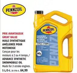 Canadian Tire Pennzoil ADVANCE SYNTHETIC SNOWMOBILE OIL offer