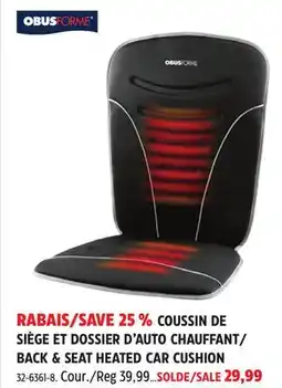 Canadian Tire Obusforme BACK & SEAT HEATED CAR CUSHION offer