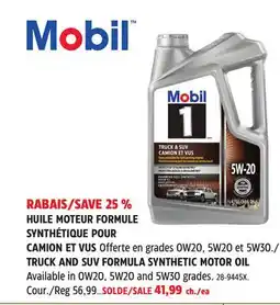 Canadian Tire Mobil TRUCK AND SUV FORMULA SYNTHETIC MOTOR OIL offer