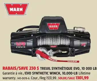 Canadian Tire WARN TREUIL SYNTHÉTIQUE EVO, 10000LB Garantie à vie./EVO SYNTHETIC WINCH, 10,000-LB offer