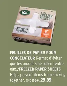 Canadian Tire LEM FREEZER PAPER SHEETS Helps prevent items from sticking together offer