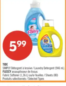 Pharmaprix TIDE SIMPLY Laundry Detergent (946 mL), Fabric Softener (1,36 L) or Sheets (80) offer