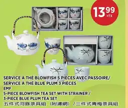 Kim Phat 5-PIECE BLOWFISH TEA SET WITH STRAINER / 3-PIECE BLUE PLUM TEA SET offer