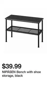 IKEA NIPÅSEN Bench with shoe storage, black offer