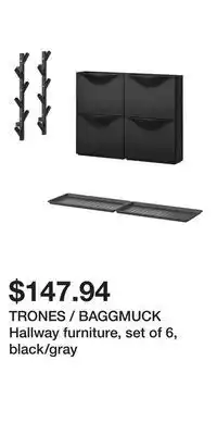 IKEA TRONES / BAGGMUCK Hallway furniture, set of 6, black/gray offer