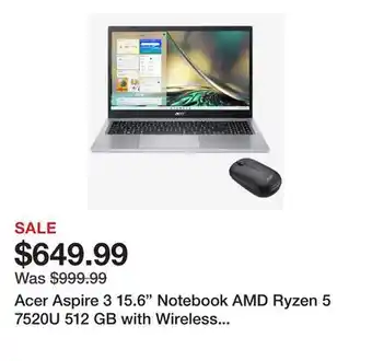 TSC Stores Acer Aspire 3 15.6 Notebook AMD Ryzen 5 7520U 512 GB with Wireless Mouse offer