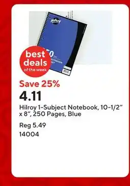 Staples Hilroy 1-Subject Notebook, 10-1/2 x 8, 250 Pages, Blue offer