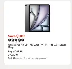 Staples Apple iPad Air 13 - M3 Chip - Wi-Fi - 128 GB - Space Grey offer