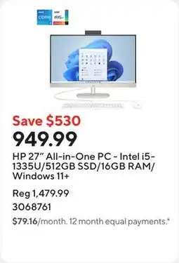 Staples HP 27 All-in-One PC - Intel i5-1335U/512GB SSD/16GB RAM/Windows 11+ offer