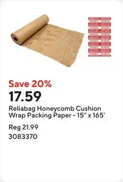Staples Reliabag Honeycomb Cushion Wrap Packing Paper - 15 x 165' offer