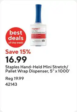 Staples Staples Hand-Held Mini Stretch/Pallet Wrap Dispenser, 5 x 1000' offer