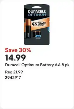 Staples Duracell Optimum Battery AA 8 pk offer