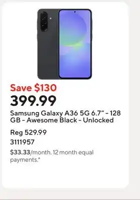 Staples Samsung Galaxy A36 5G 6.7 - 128 GB - Awesome Black - Unlocked offer