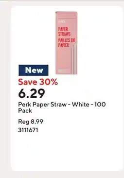 Staples Perk Paper Straw - White - 100 Pack offer