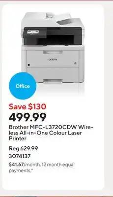 Staples Brother MFC-L3720CDW Wireless All-in-One Colour Laser Printer offer