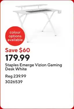 Staples Staples Emerge Vizion Gaming Desk White offer