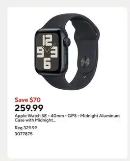 Staples Apple Watch SE - 40mm - GPS - Midnight Aluminum Case with Midnight Sport Band - Small / Medium offer