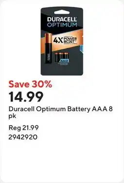 Staples Duracell Optimum Battery AAA 8 pk offer