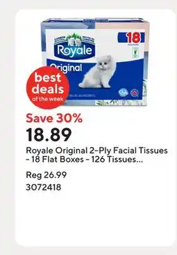 Staples Royale Original 2-Ply Facial Tissues - 18 Flat Boxes - 126 Tissues per Box offer