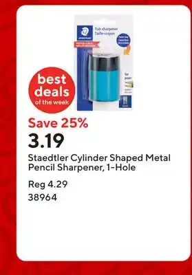 Staples Staedtler Cylinder Shaped Metal Pencil Sharpener, 1-Hole offer