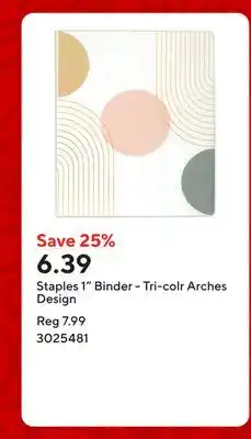 Staples Staples 1 Binder - Tri-colr Arches Design offer