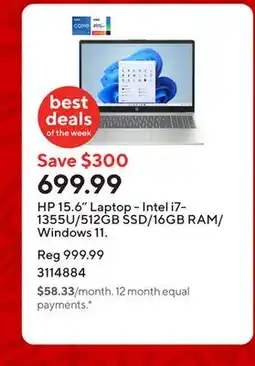 Staples HP 15.6 Laptop - Intel i7-1355U/512GB SSD/16GB RAM/Windows 11 offer