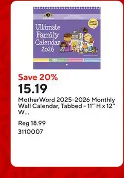 Staples MotherWord 2025-2026 Monthly Wall Calendar, Tabbed - 11 H x 12 W - English offer