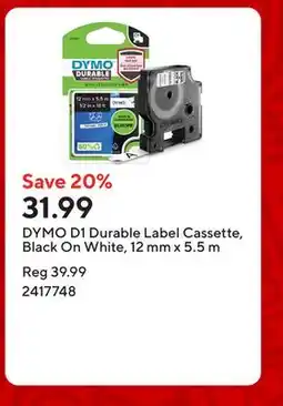 Staples DYMO D1 Durable Label Cassette, Black On White, 12 mm x 5.5 m offer