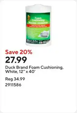 Staples Duck Brand Foam Cushioning, White, 12 x 40' offer