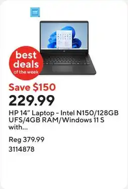 Staples HP 14 Laptop - Intel N150/128GB UFS/4GB RAM/Windows 11 S with 1-year of Microsoft 365 offer