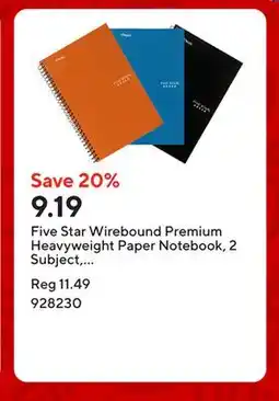 Staples Five Star Wirebound Premium Heavyweight Paper Notebook, 2 Subject, 6 x 9 - 1/2, 200 Pages offer