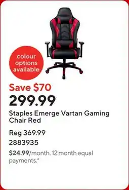 Staples Staples Emerge Vartan Gaming Chair Red offer
