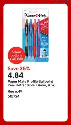 Staples Paper Mate Profile Ballpoint Pen-Retractable 1.4mm, 4 pk offer
