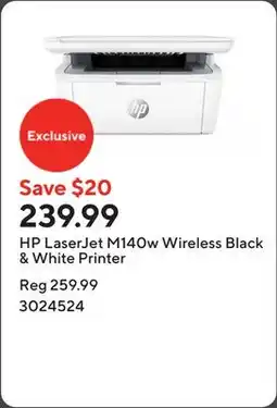 Staples HP LaserJet M140w Wireless Black & White Printer offer