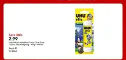 Staples UHU Washable Non-Toxic Glue Stick - Sonic The Hedghog - 40 g - White offer