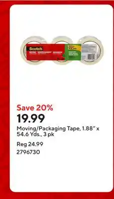 Staples Moving/Packaging Tape, 1.88 x 54.6 Yds., 3 pk offer
