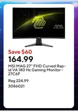 Staples MSI MAG 27 FHD Curved Rapid VA 180 Hz Gaming Monitor - 27C6F offer