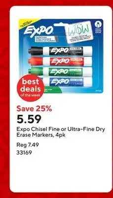 Staples Expo Chisel Fine or Ultra-Fine Dry Erase Markers, 4pk offer