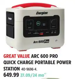 Canadian Tire Energizer ARC 600 PRO QUICK CHARGE PORTABLE POWER STATION offer