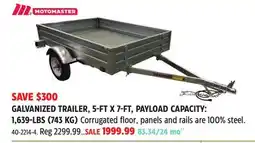 Canadian Tire MotoMaster GALVANIZED TRAILER, 5-FT X 7-FT, PAYLOAD CAPACITY: 1,639-LBS (743 KG) offer